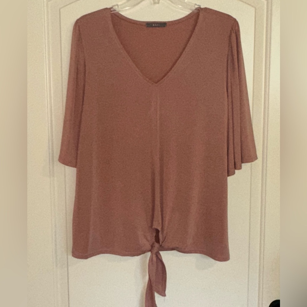 Mauve Sandwashed V-Neck Tie-Front Blouse - Size Large